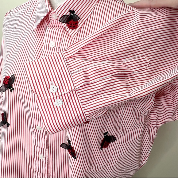 Mili Designs Striped Button Up Lady Bug Shirt Large - Picture 4 of 11